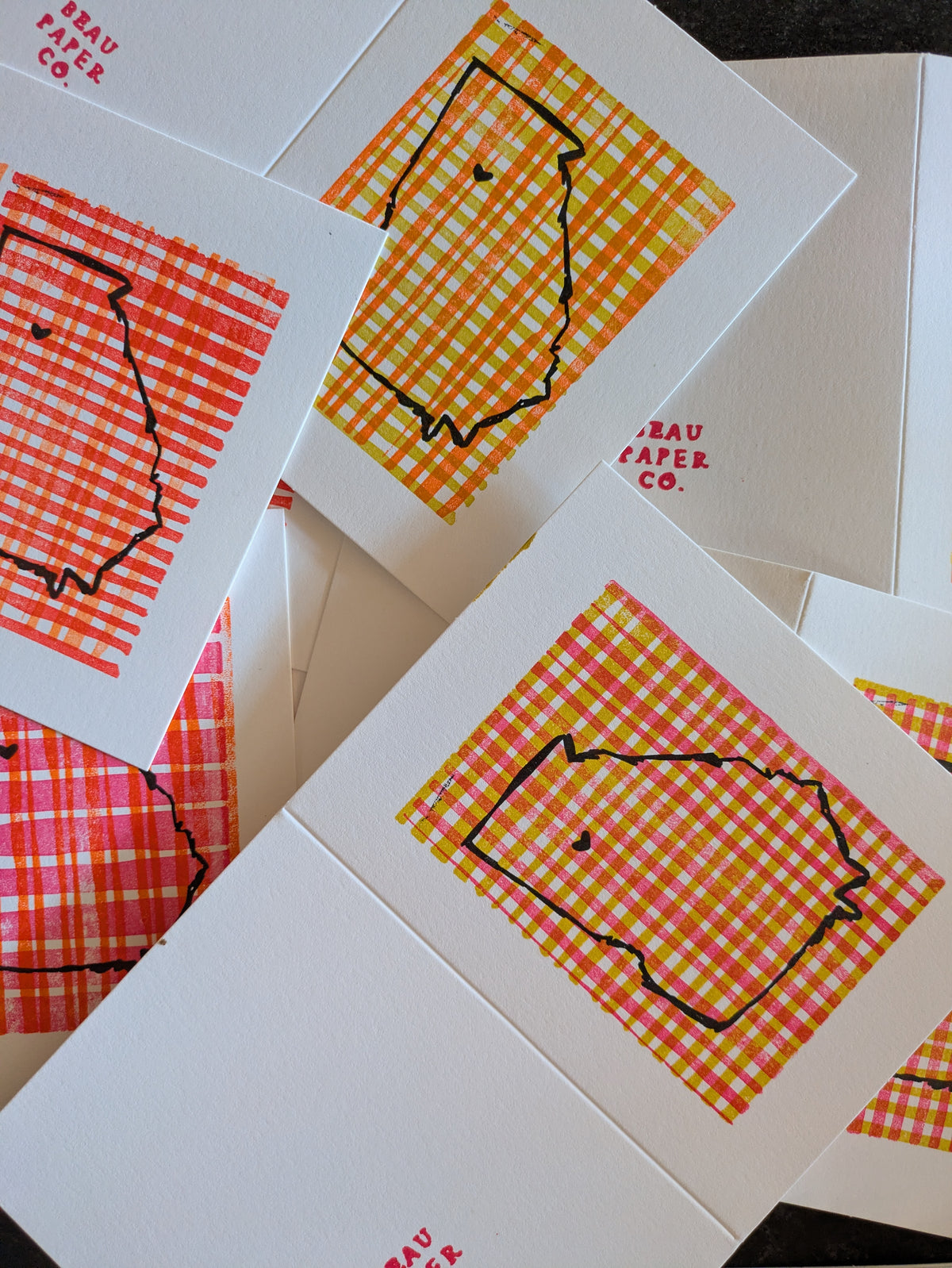 Neon Georgia Block Printed Letterpress Cards – Set of 3