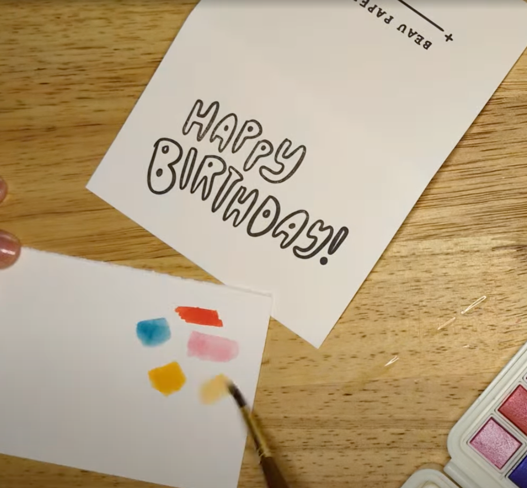 Happy Birthday Letterpress Coloring Cards – Set of 4 | Minimalist DIY Birthday Cards on 100% Cotton Paper