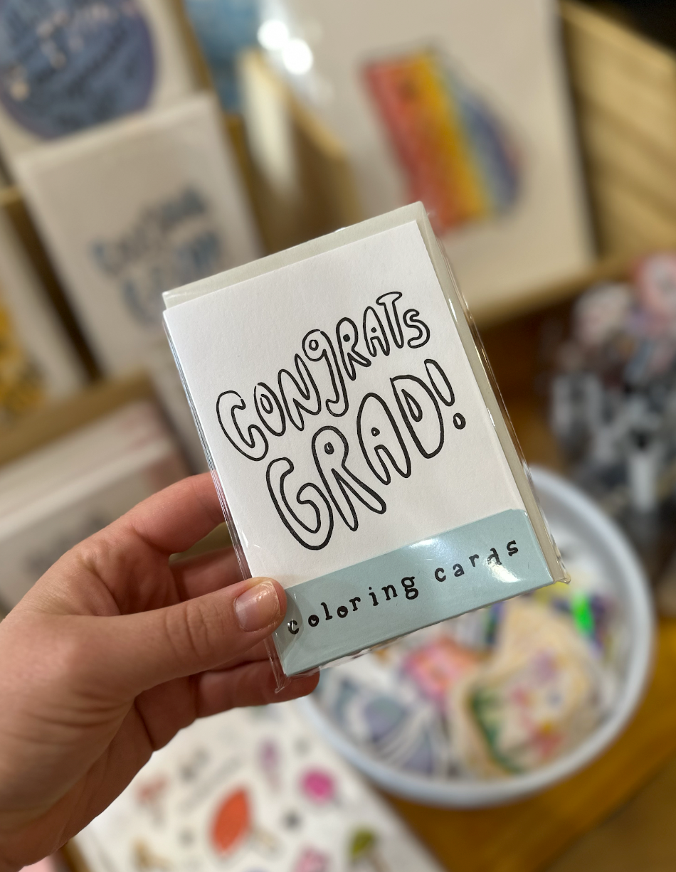 Congrats Grad Letterpress Coloring Cards – Set of 4 | DIY Graduation Greeting Cards on 100% Cotton Paper