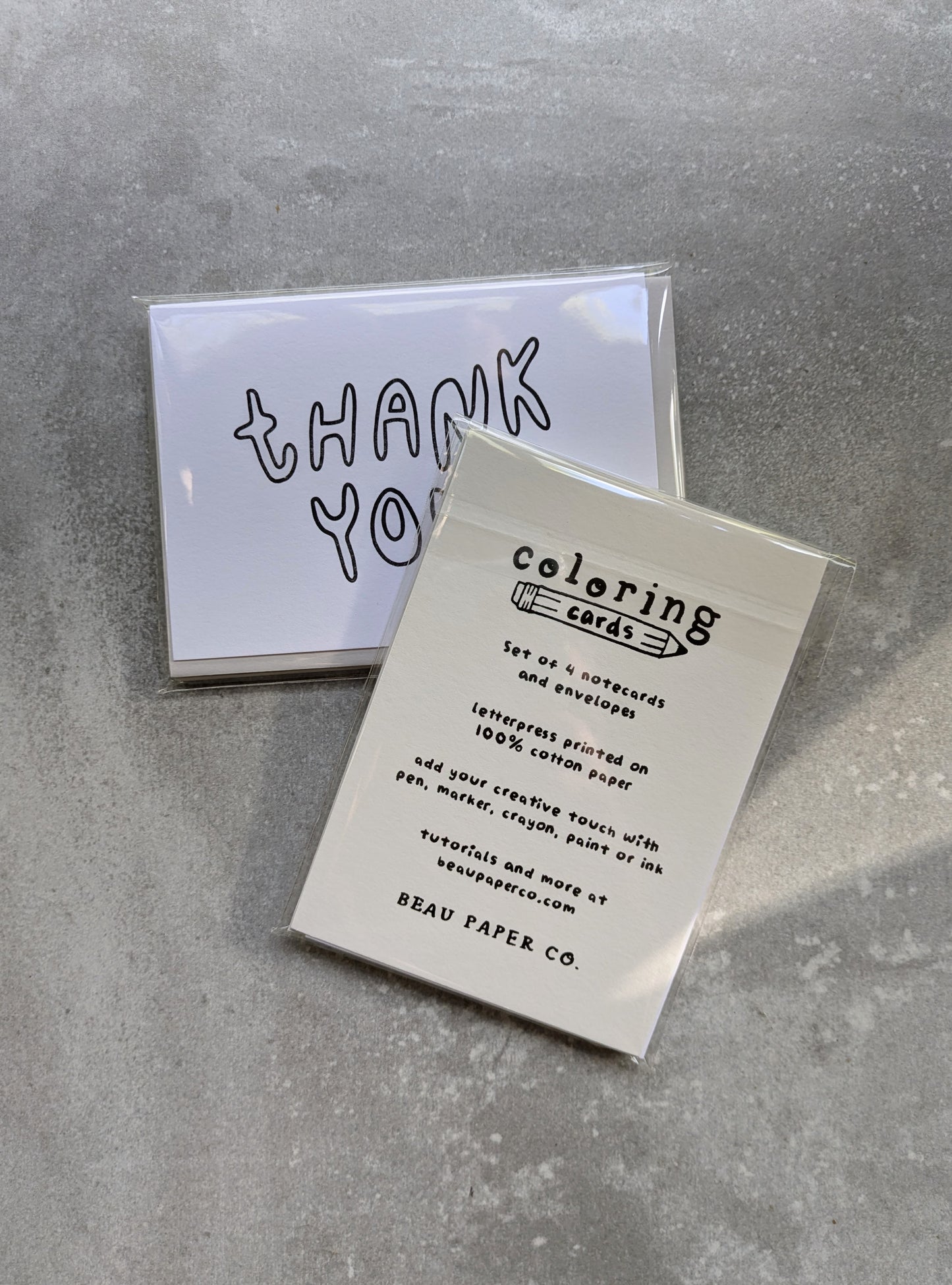 Thank You Letterpress Coloring Cards – Set of 4 | A1 DIY Note Cards on Cotton Paper