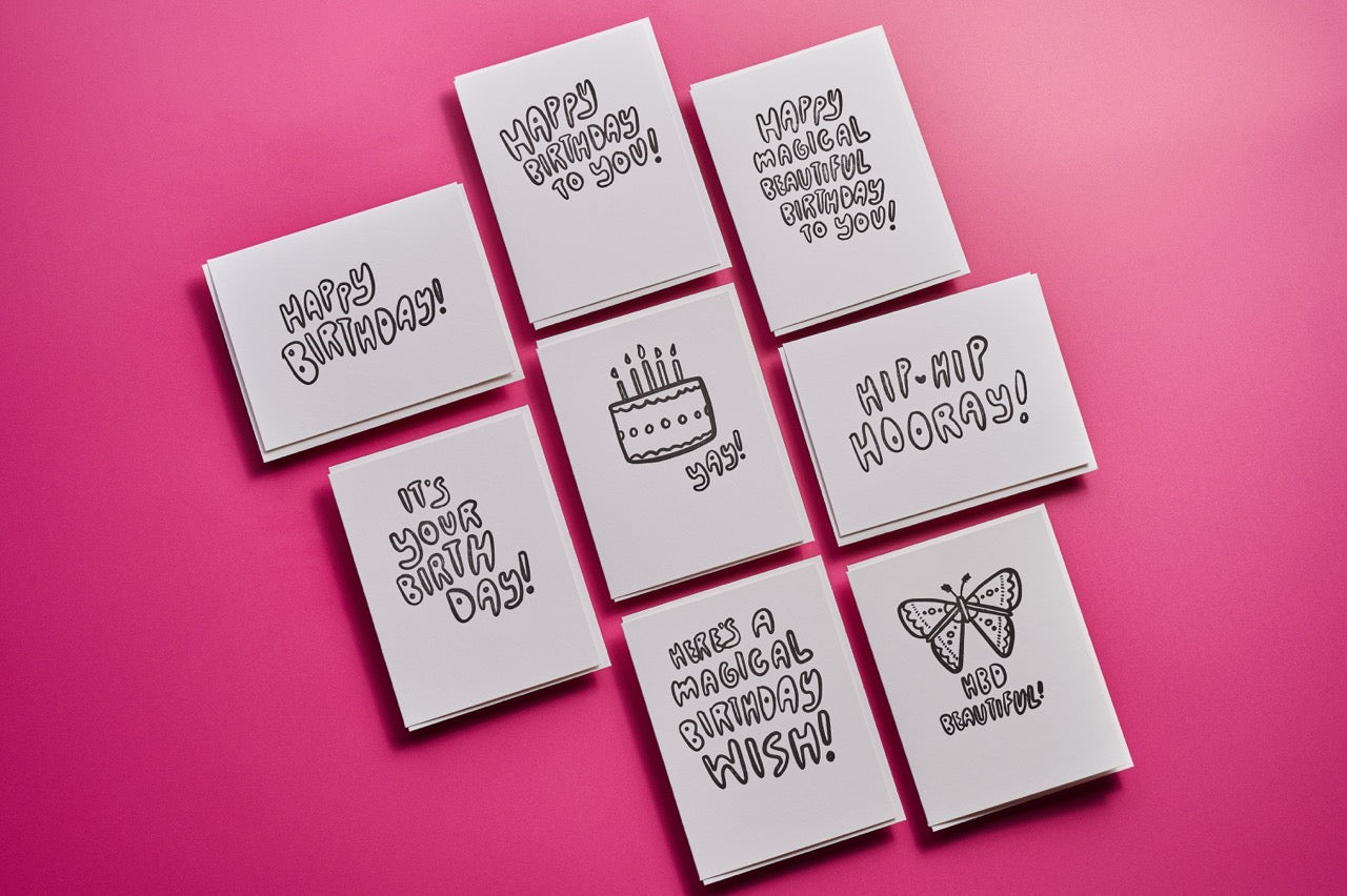 Birthday Coloring Card Boxed Set of 8 - Letterpress Printed