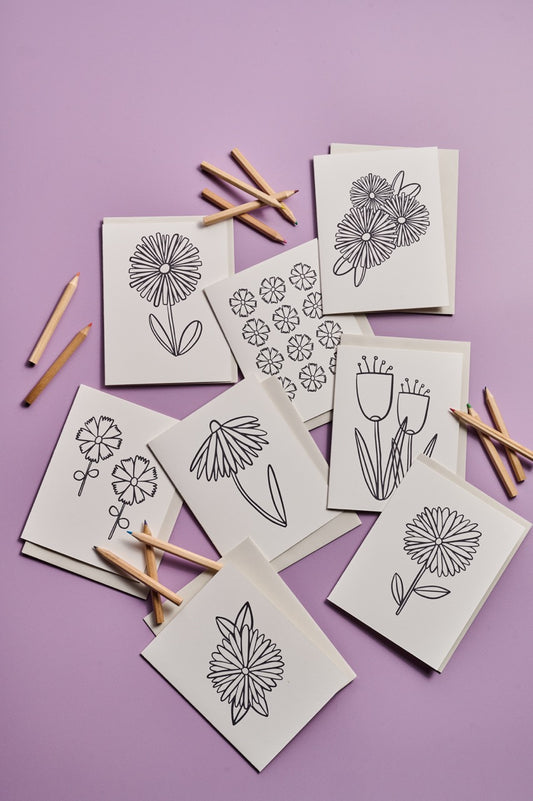 Floral Coloring Cards: Boxed Set of 8