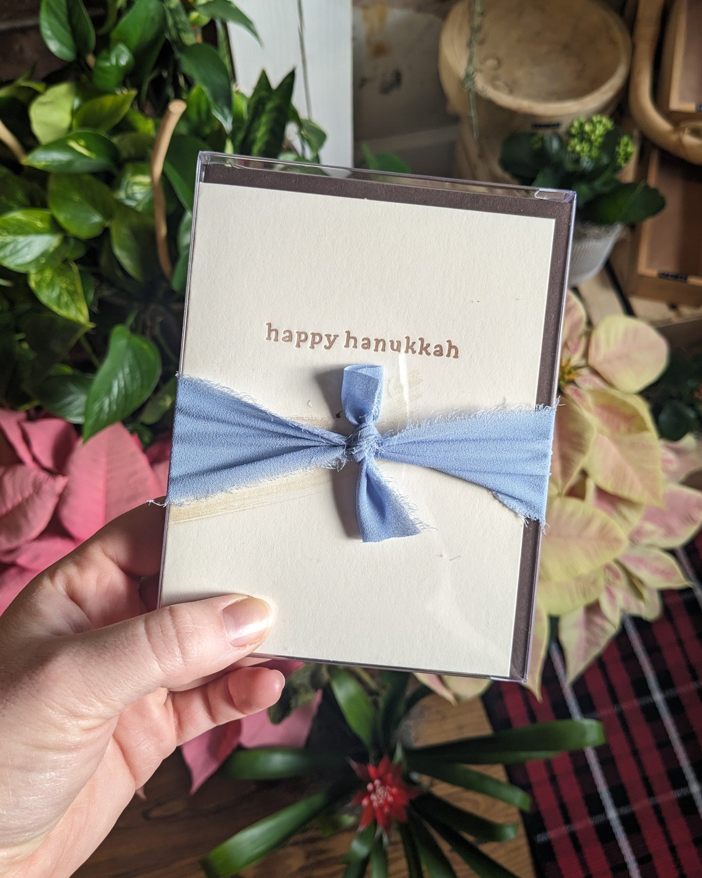 Happy Hanukkah Hand Painted Letterpress Card - Mixed Metals