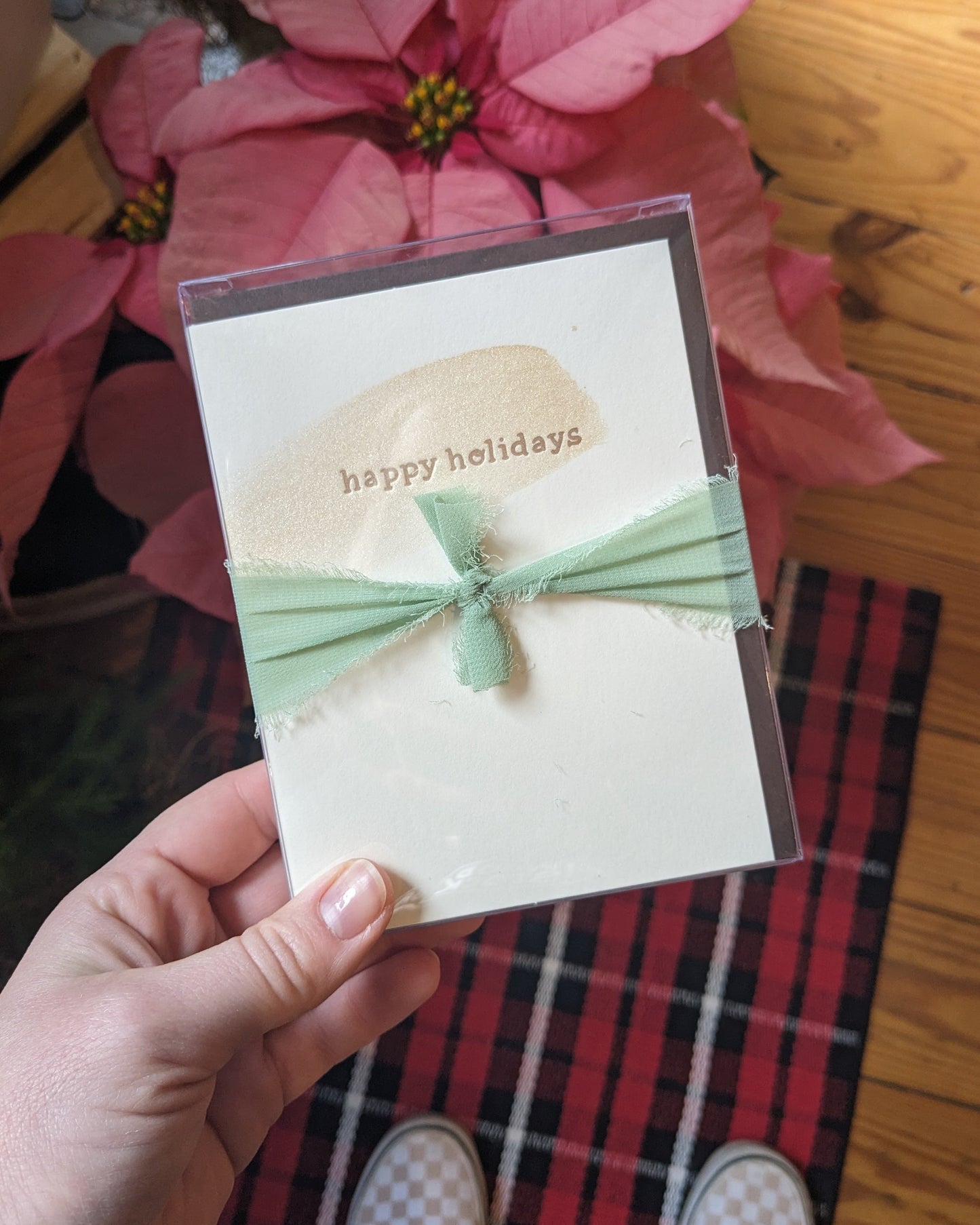 Happy Holidays Hand Painted Letterpress Card - Mixed Metals