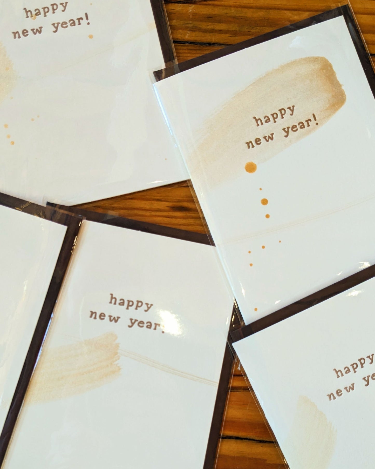 Happy New Year Hand Painted Letterpress Card - Mixed Metals