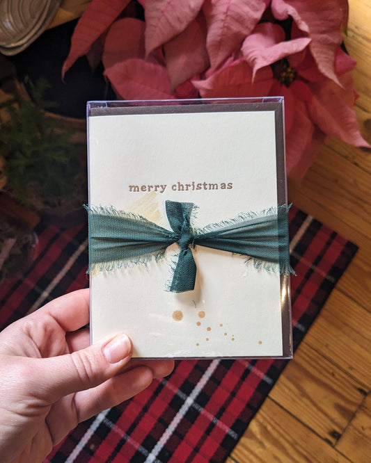 Merry Christmas Hand Painted Letterpress Card - Mixed Metals