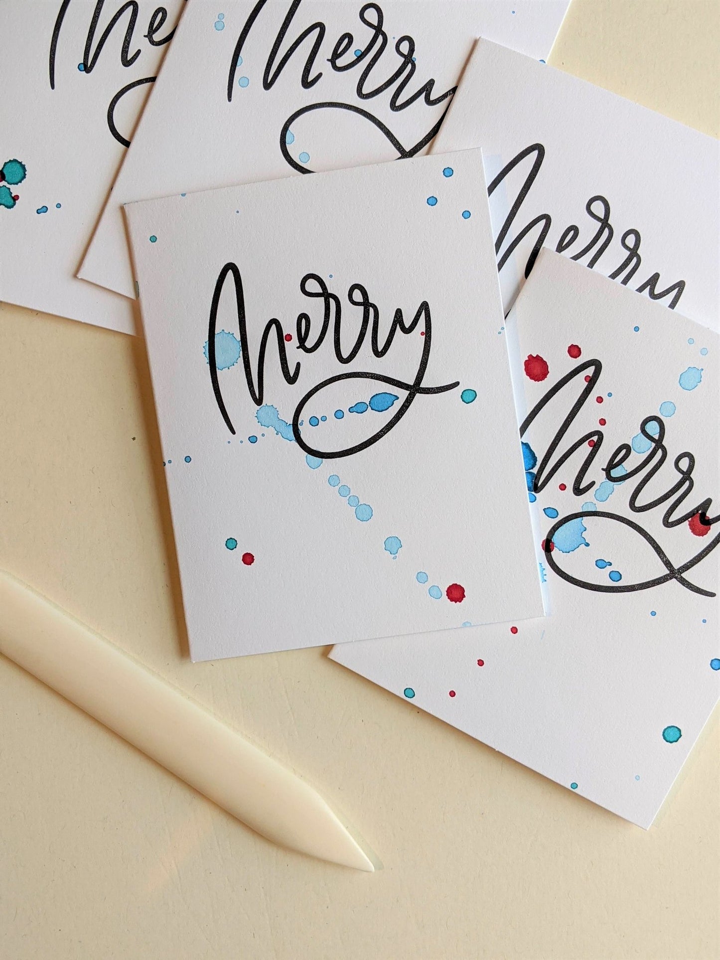 Merry Hand Painted Letterpress Card