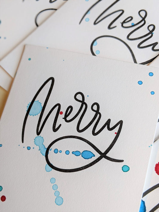 Merry Hand Painted Letterpress Card