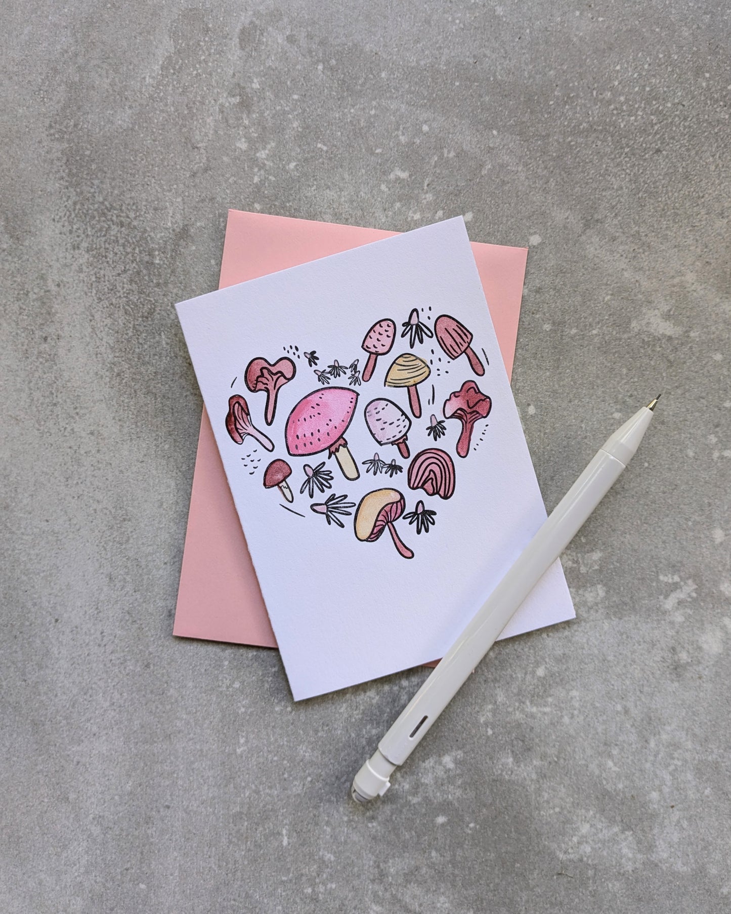 Mushroom Heart Letterpress Coloring Cards – Set of 4 | Mini A1 DIY Note Cards on Cotton Paper