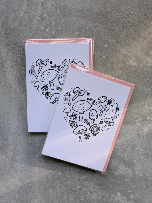 Mushroom Heart Letterpress Coloring Cards – Set of 4 | Mini A1 DIY Note Cards on Cotton Paper
