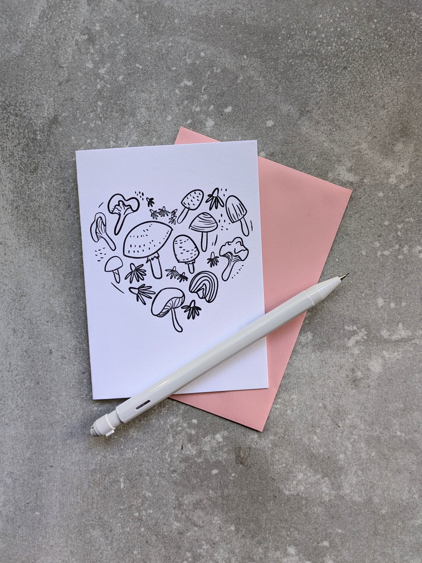 Mushroom Heart Letterpress Coloring Cards – Set of 4 | Mini A1 DIY Note Cards on Cotton Paper