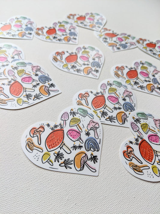 Rainbow Mushroom Heart Sticker