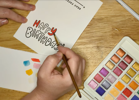 Happy Birthday Letterpress Coloring Cards – Set of 4 | Minimalist DIY Birthday Cards on 100% Cotton Paper