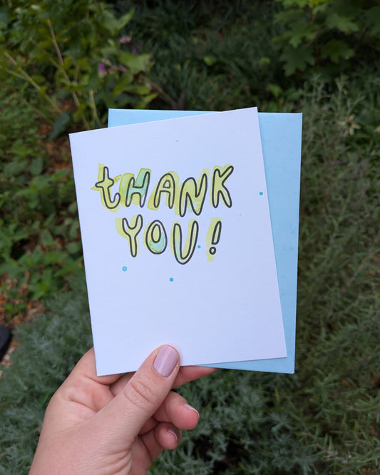Thank You Bubble Letter Hand Painted Letterpress Greeting Card