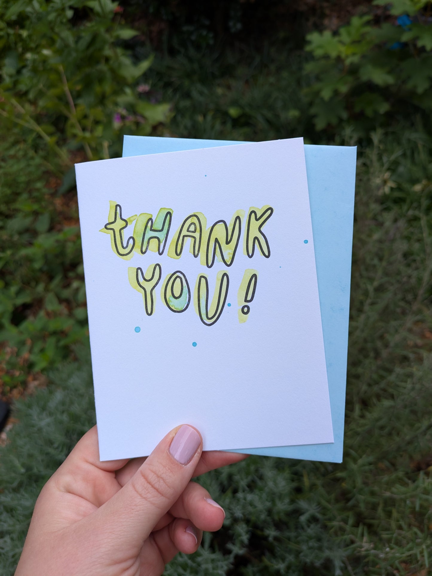 Thank You Bubble Letter Hand Painted Letterpress Greeting Card