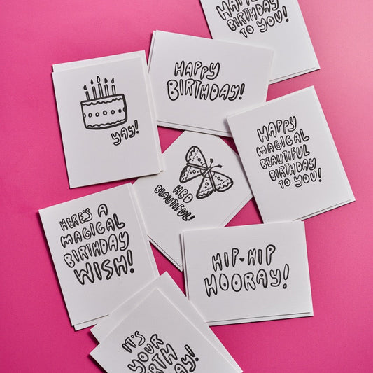 Birthday Coloring Card Boxed Set of 8 - Letterpress Printed