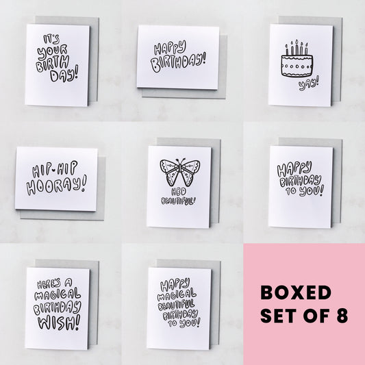 Birthday Coloring Card Boxed Set of 8 - Letterpress Printed