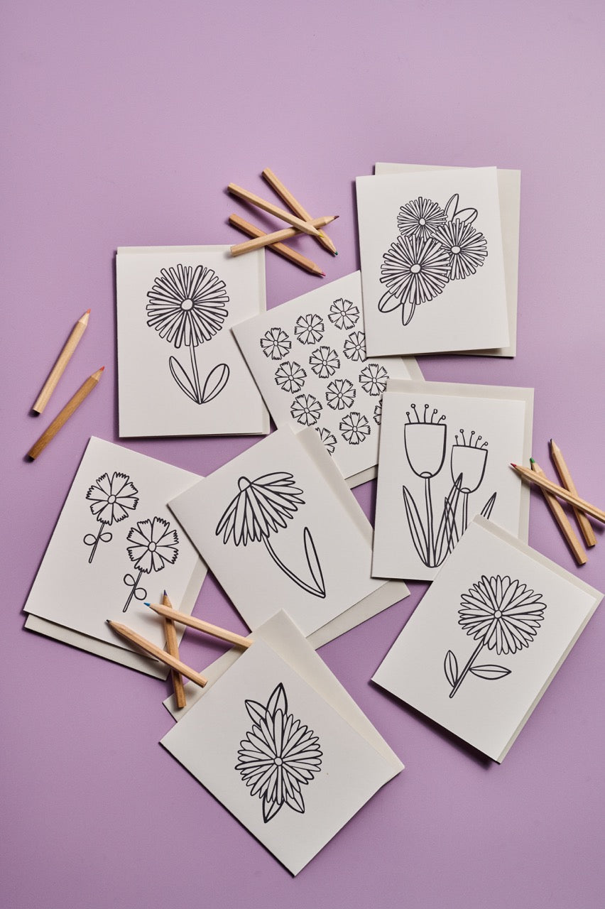 Floral Coloring Cards - Boxed Set of 8