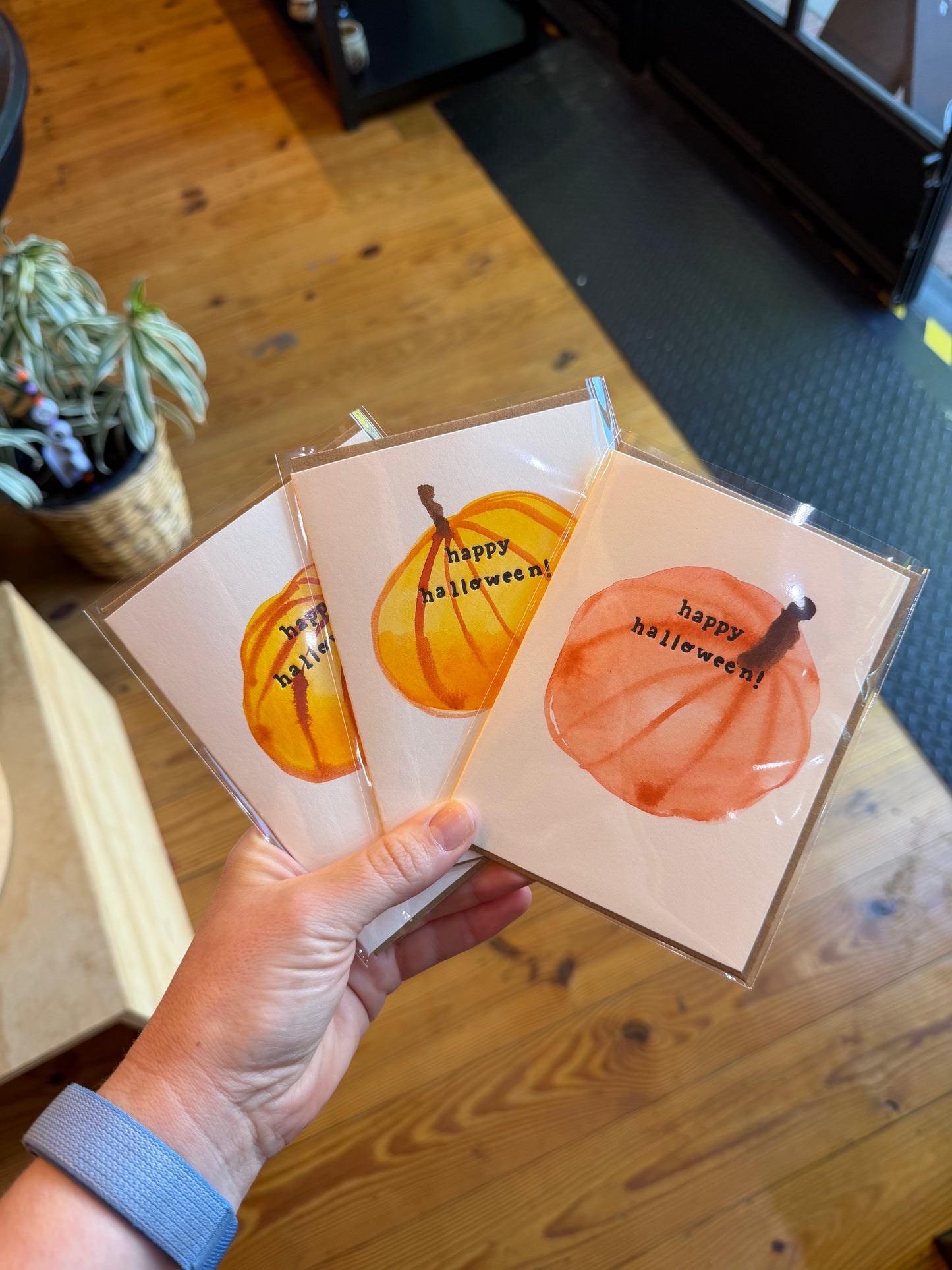 Happy Halloween Hand Painted Letterpress Card - Handpainted Pumpkin