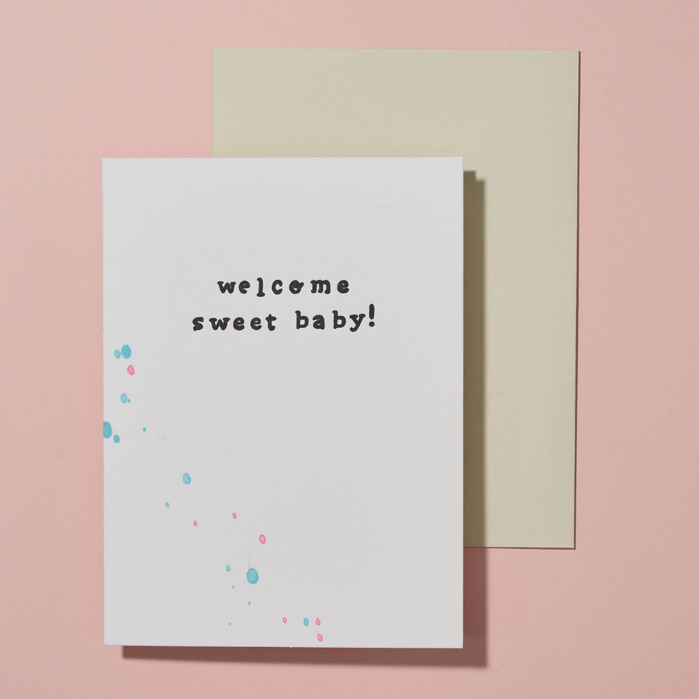 Welcome Sweet Baby Hand Painted Letterpress Card